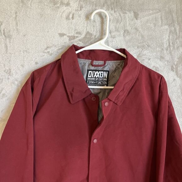 Dixxon Mens Sz L Ground Up Customs Windbreaker Jacket Maroon Snap Front Workwear - Picture 3 of 12